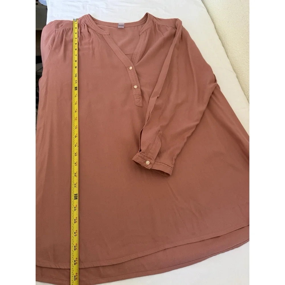 Old Navy Womens XL Dusty Rose Pink Henley Popover Blouse Long Sleeve Top - Picture 10 of 16